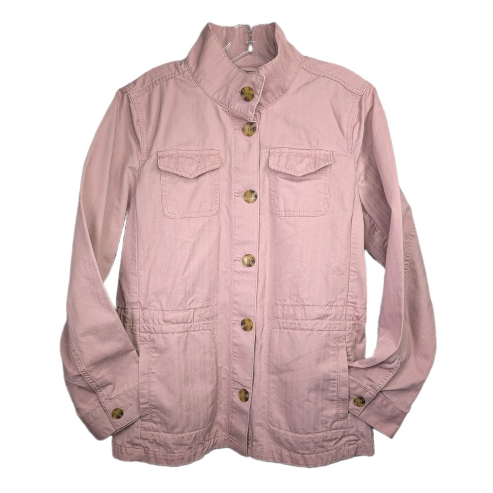 Talbots Womens Safari Jacket Large Pink Pockets 100% Cotton Twill Utility Field